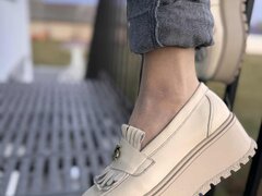 Mocasini din piele naturala culoarea bej cu talpa inalta