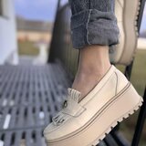 Mocasini din piele naturala culoarea bej cu talpa inalta